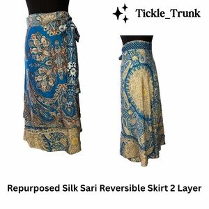 Reversible Silk Sari Skirt One Size